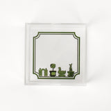 Garden Follies square acrylic tray featuring garden topiary motif on the base.