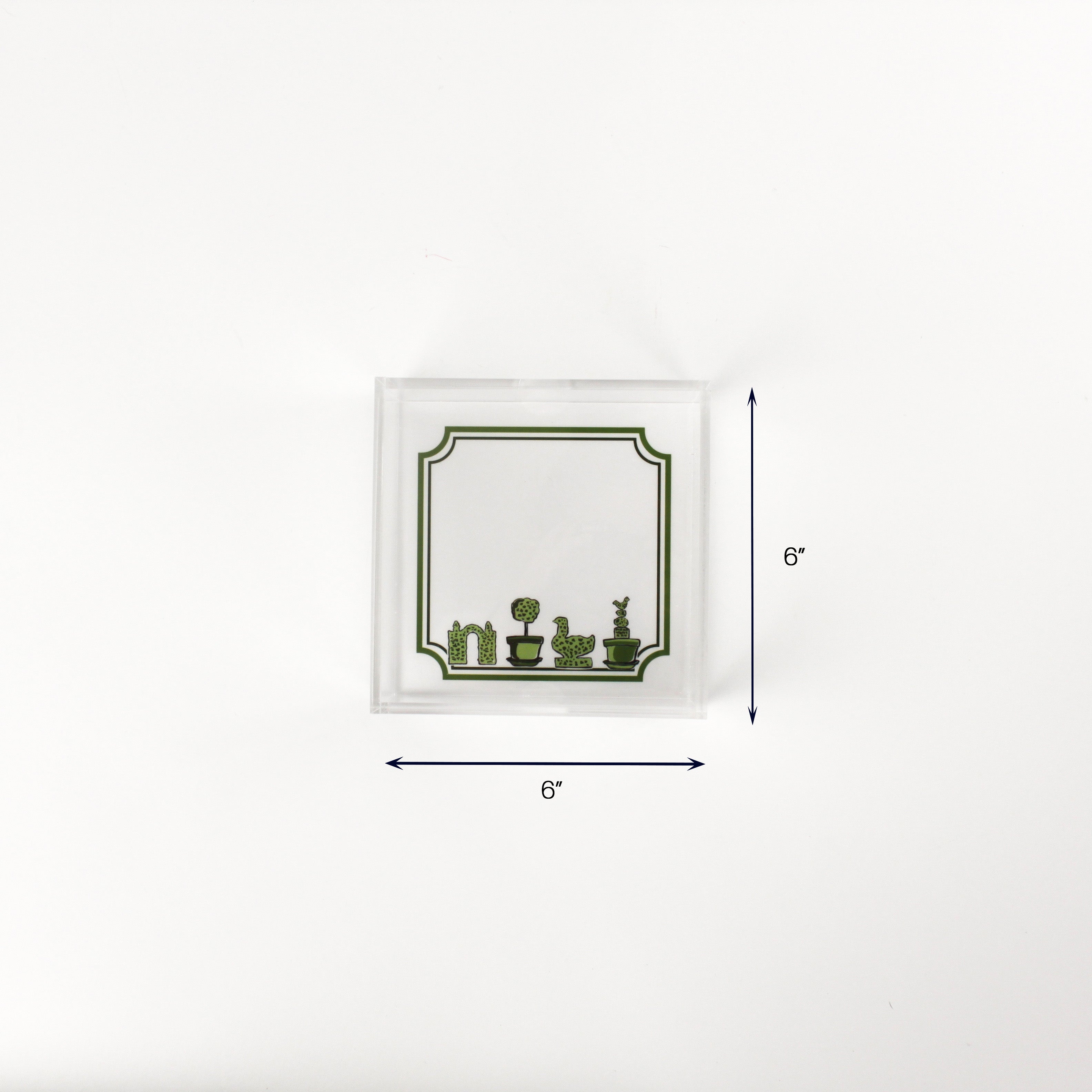 Square Garden Follies green acrylic tray small with dimension of 6" x 6".