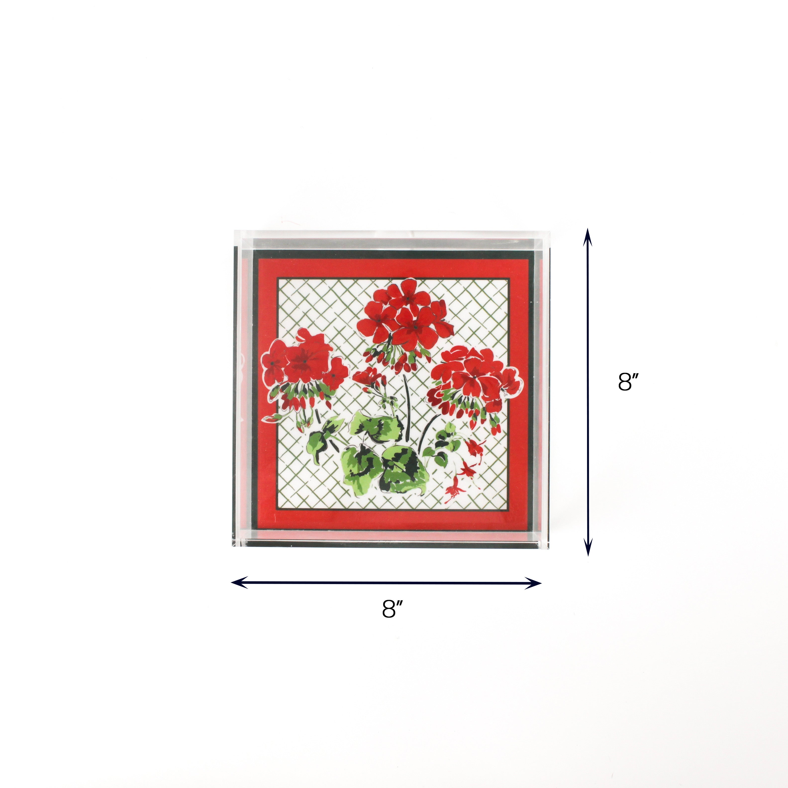 Square Geranium Acrylic Tray (Medium) with dimension of 8" x 8".