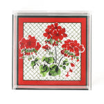 Cottage Grove Geranium Red Square Acrylic Tray, in medium size with a red and green border.  