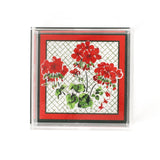 Cottage Grove Geranium Red Square Acrylic Tray, small with a red and green border.  