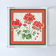Cottage Grove Geranium Red Square Acrylic Tray, in 3 sizes with a red and green border.  