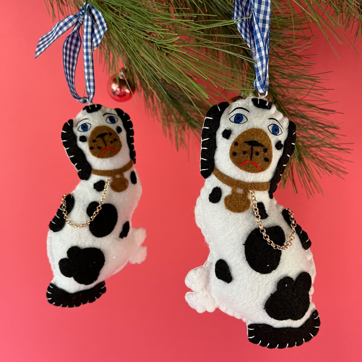 Black/White/Brown Staffordshire Dogs  Felt Christmas Ornaments, Set of 2