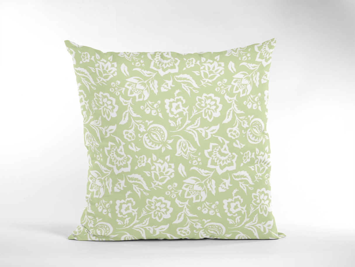 Hampton Court Meadow Green Performance/ Outdoor Pillow, 22" Square