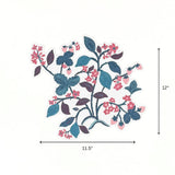 A die cut strawberry themed paper placemat with floral and leaf illustrations displayed with 11.5" by 12" dimensions on a white background.