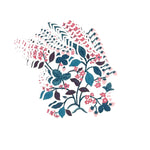 A stacked set of strawberry themed die cut paper placemats featuring floral vines leaves and pink strawberries on a white background.
