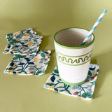 strawberry hill floral cloth cocktail napkins with cup and straw