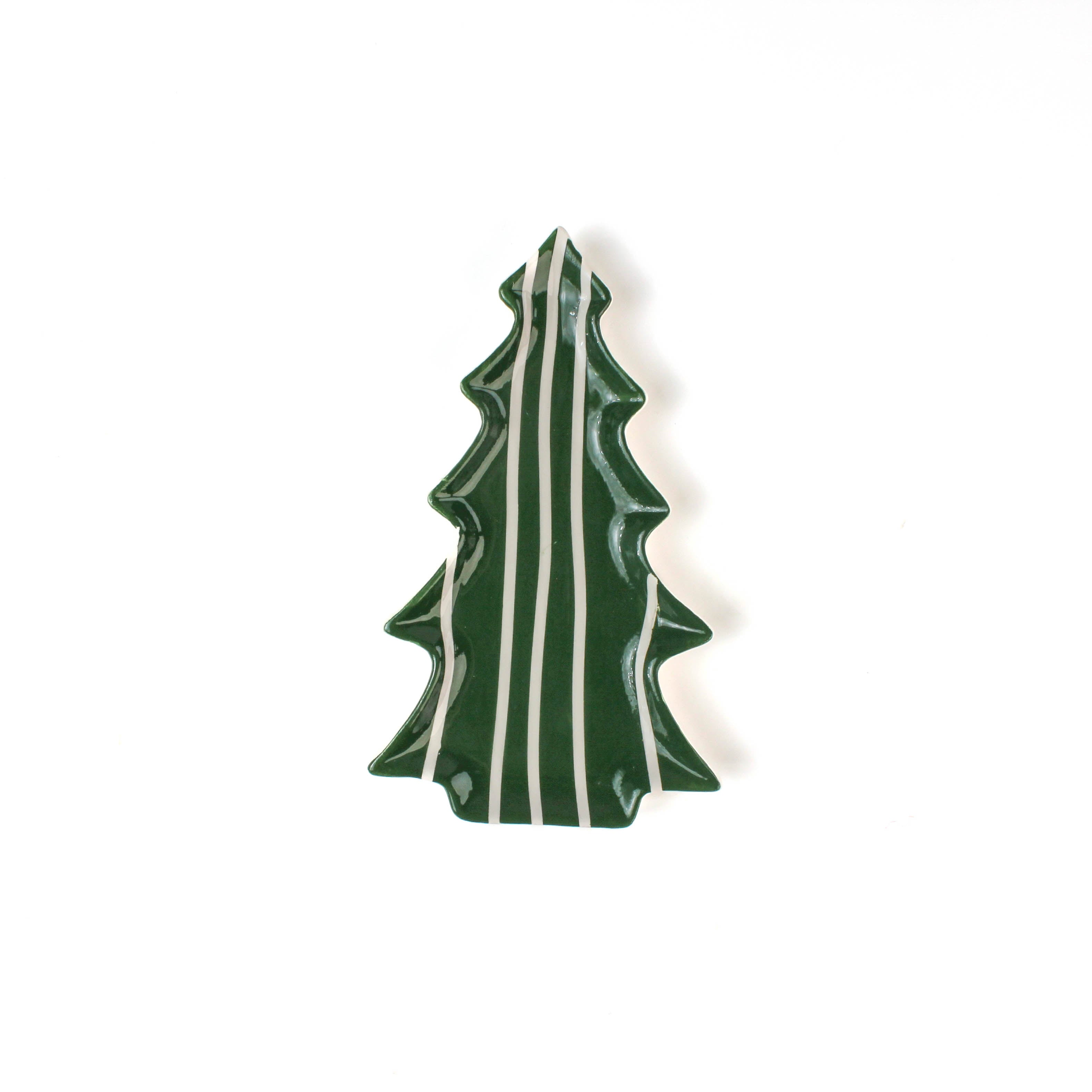 green christmas tree plate with white lines on a white background