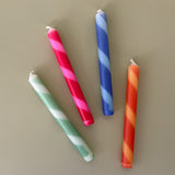 Pink/Orange/Green/Blue Striped Taper Candles, Set of 4