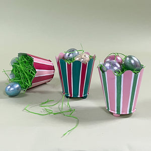 striped tole metal cachepots easter centerpieces