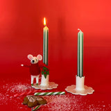 Green/Gold Pinstripes Taper Candles, Set of 3
