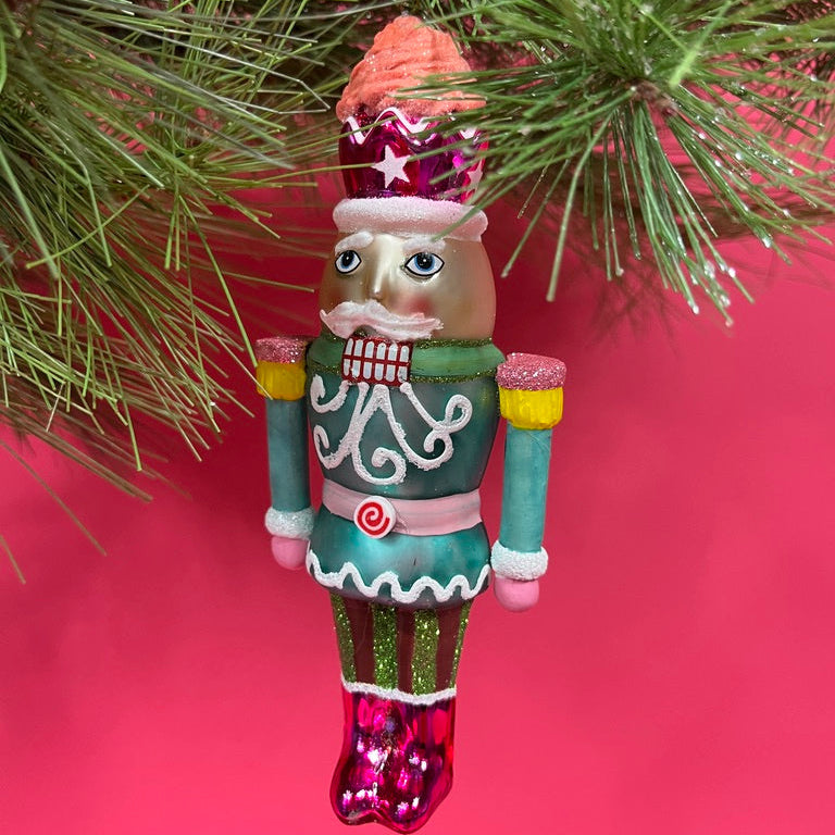 hand-painted  Colorful Glass Nutcracker Christmas Ornament