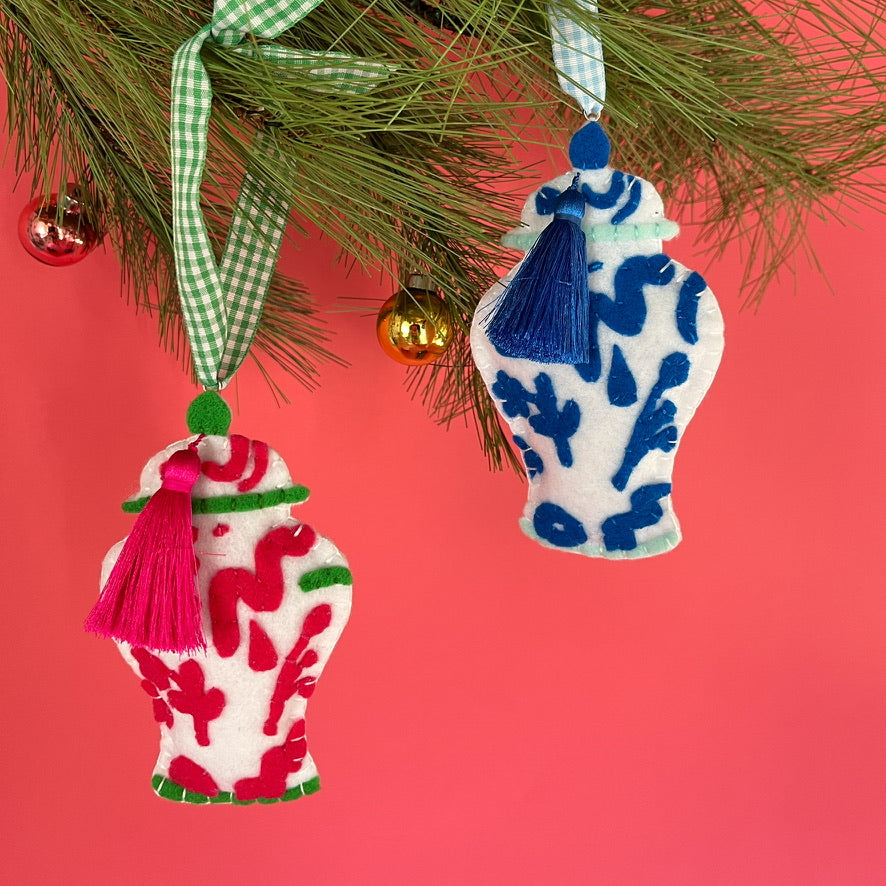 felt chinoiserie Christmas ornaments 