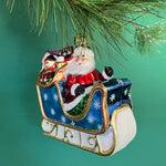 Santa Sleigh Glass Christmas Ornament
