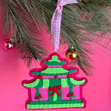 Felt Pagoda Chinoiserie Christmas Ornaments, Set of 4