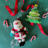 Felt Santa and Christmas Tree Sequin Christmas Ornaments, Set of 2
