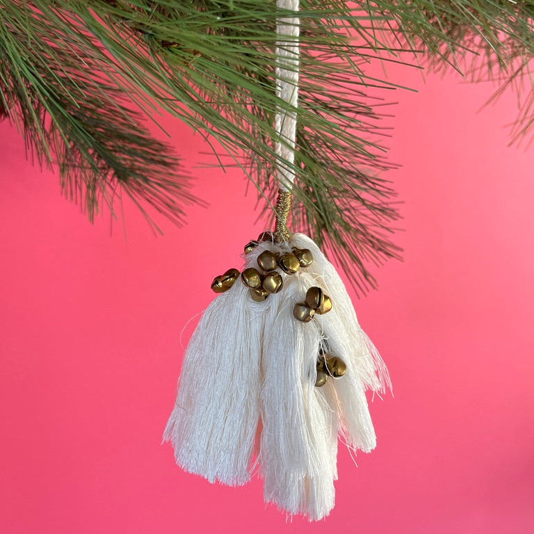 elegant tassel Christmas ornaments with small gold bells