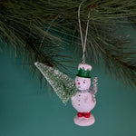 vintage-style snowman ornaments, wearing a colorful top hat and scarf