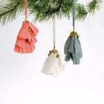 Set of three elegant tassel Christmas ornaments with small gold bells