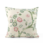 Back view of Temple Garden Green Pink Floral outdoor pillow.