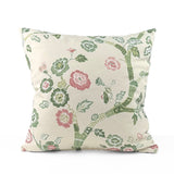 Back view of Temple Garden Green Pink Floral outdoor pillow.