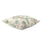Side view of Temple Garden Green Pink Floral outdoor pillow.