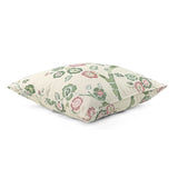 Side view of Temple Garden Green Pink Floral outdoor pillow.
