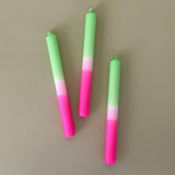 three pink and green spring taper candles