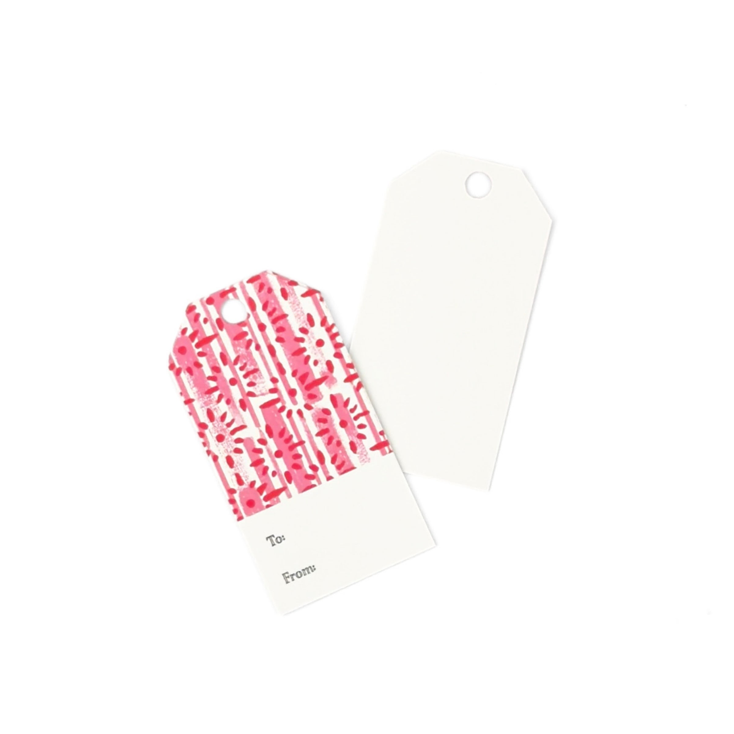 Toujours Provence pink gift tag featuring a vibrant pink floral pattern, a blank reverse side, and a pre-punched hole for easy gift wrapping.