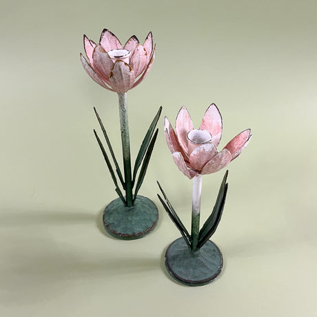 hand-painted tole metal tulip flower candle holders