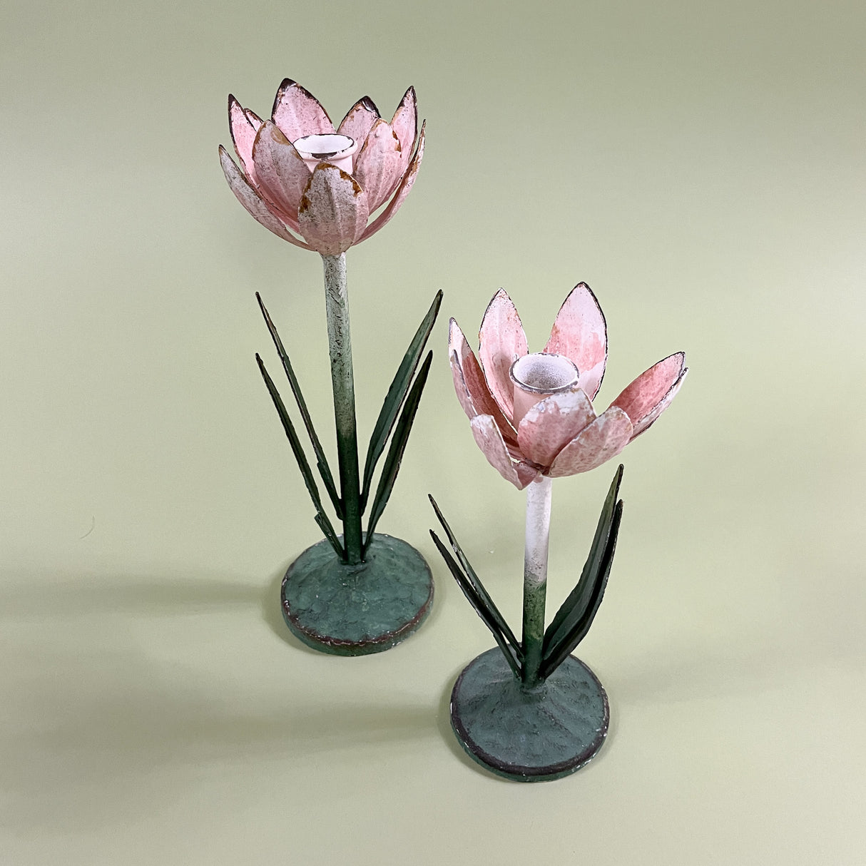 Tulip Hand-Painted Metal Flower Candle Holders small and large