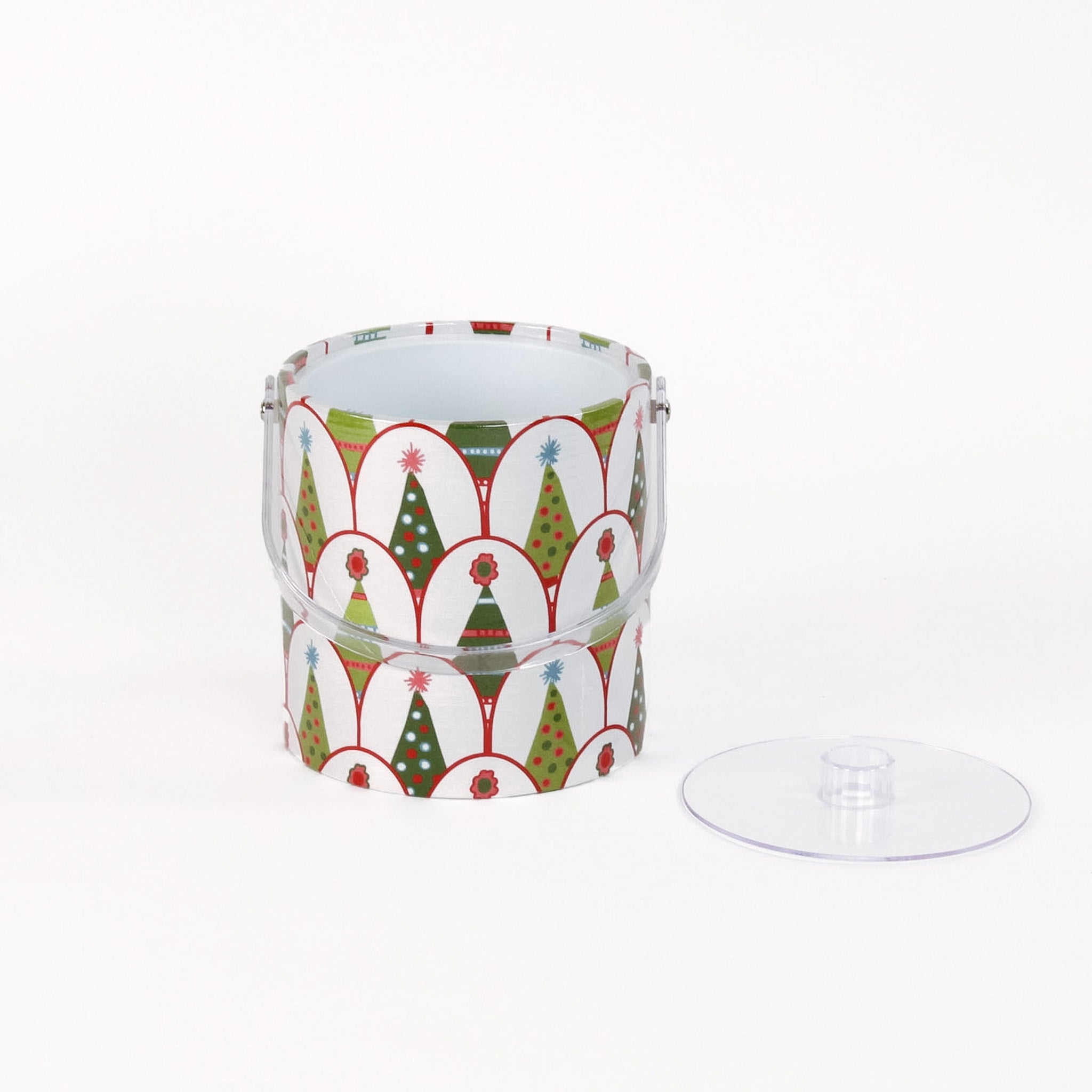 Twinkle Trees is an acrylic ice bucket covered in a green Christmas tree pattern.