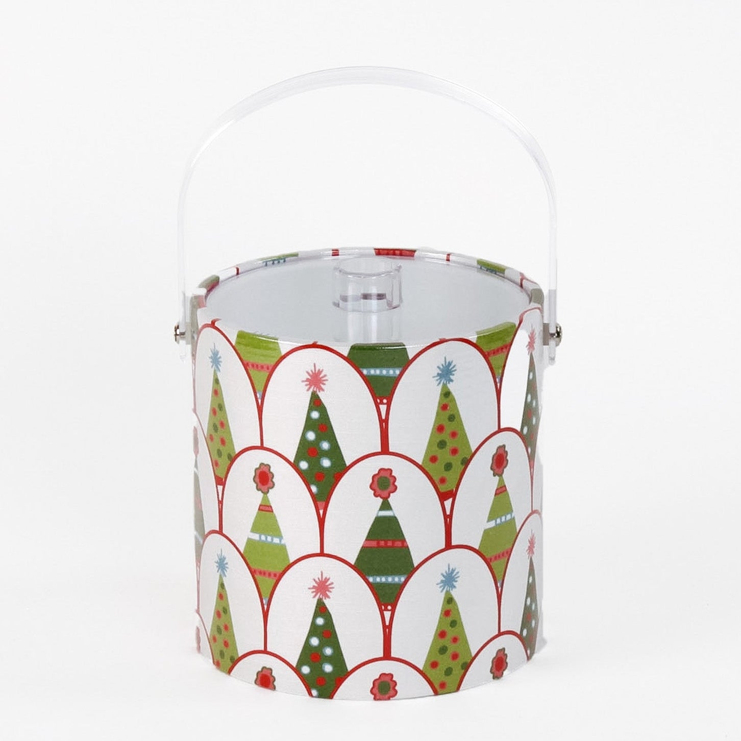 Twinkle Trees is an acrylic ice bucket covered in a green Christmas tree pattern.