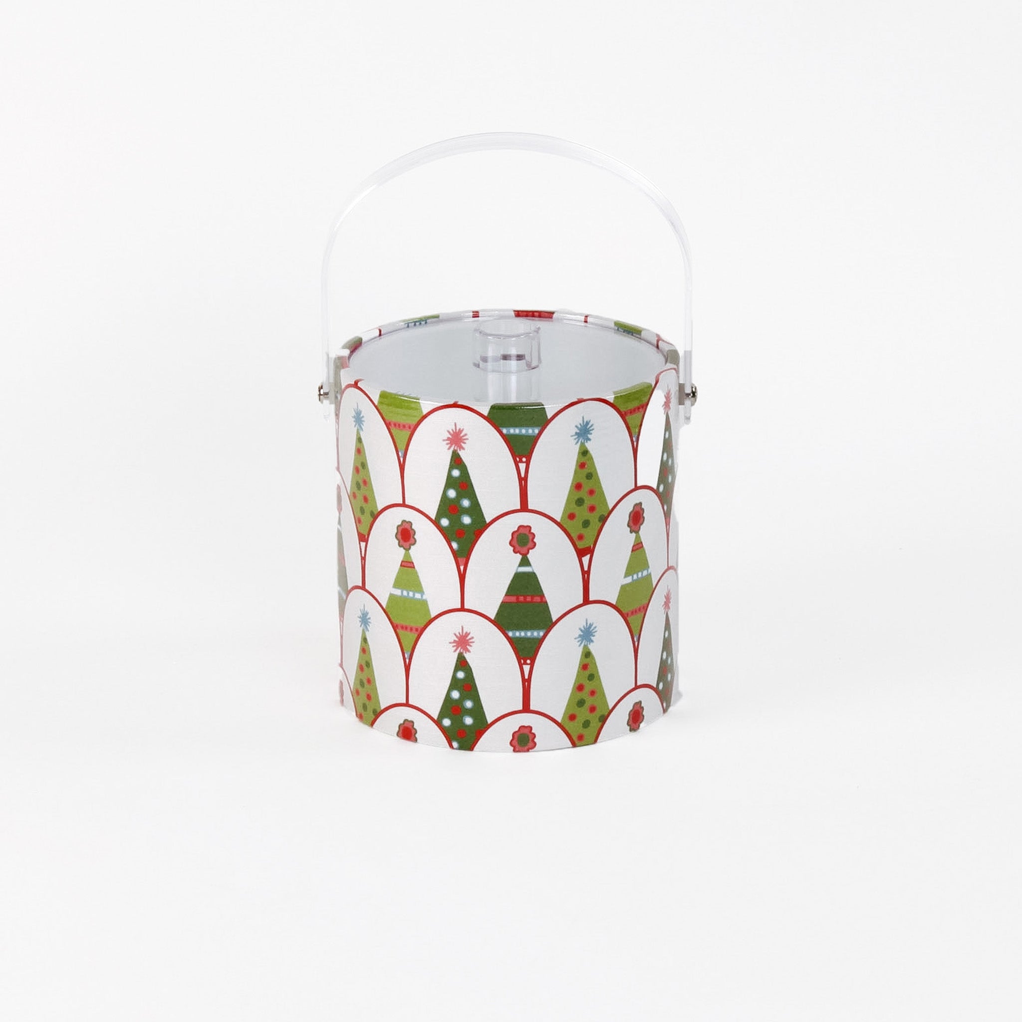 Twinkle Trees is an acrylic ice bucket covered in a green Christmas tree pattern.