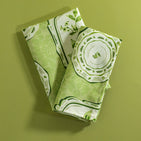 a pair of green vintage plates fabric napkins