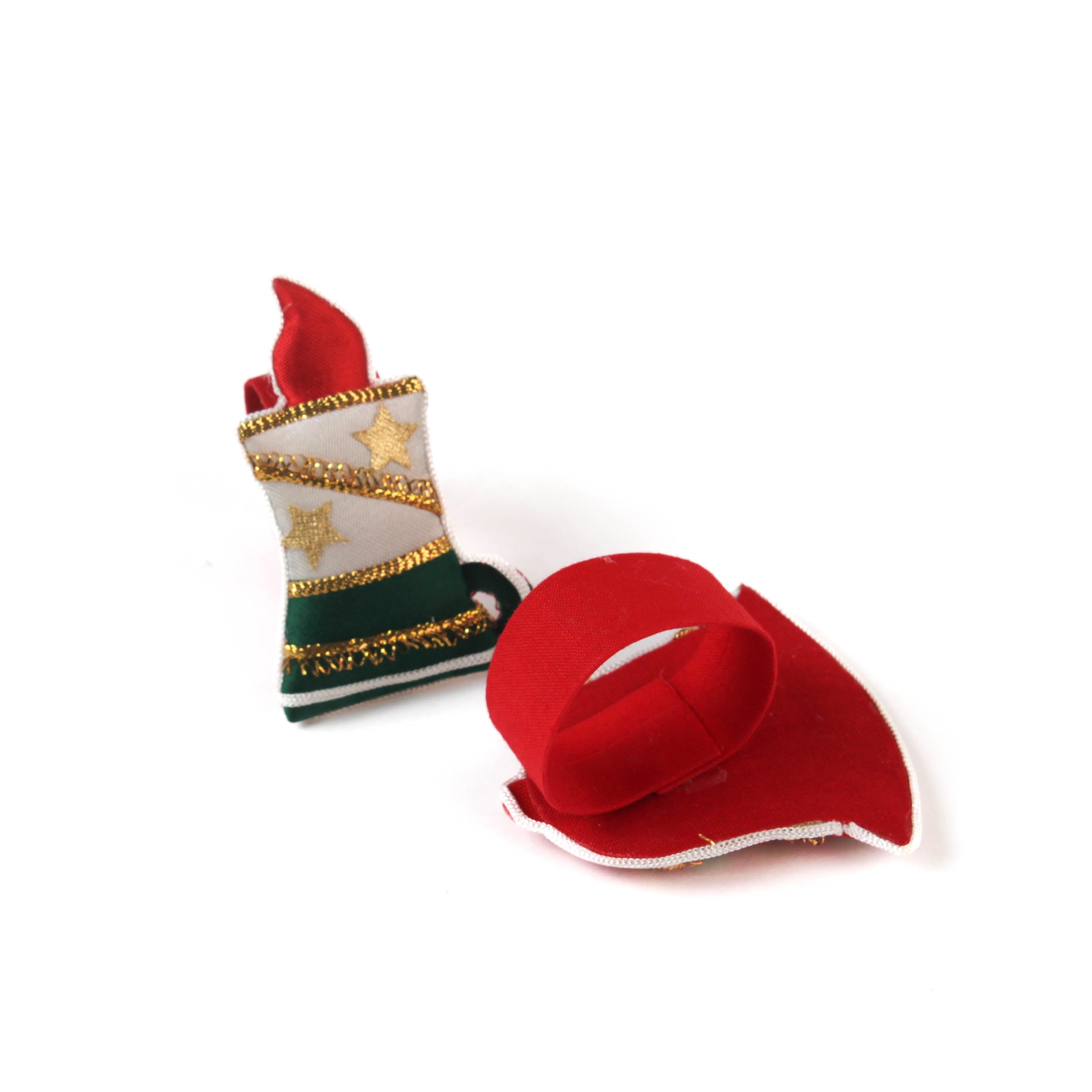 Vintage Satin Christmas Candle Icon Napkin Ring showing front and back