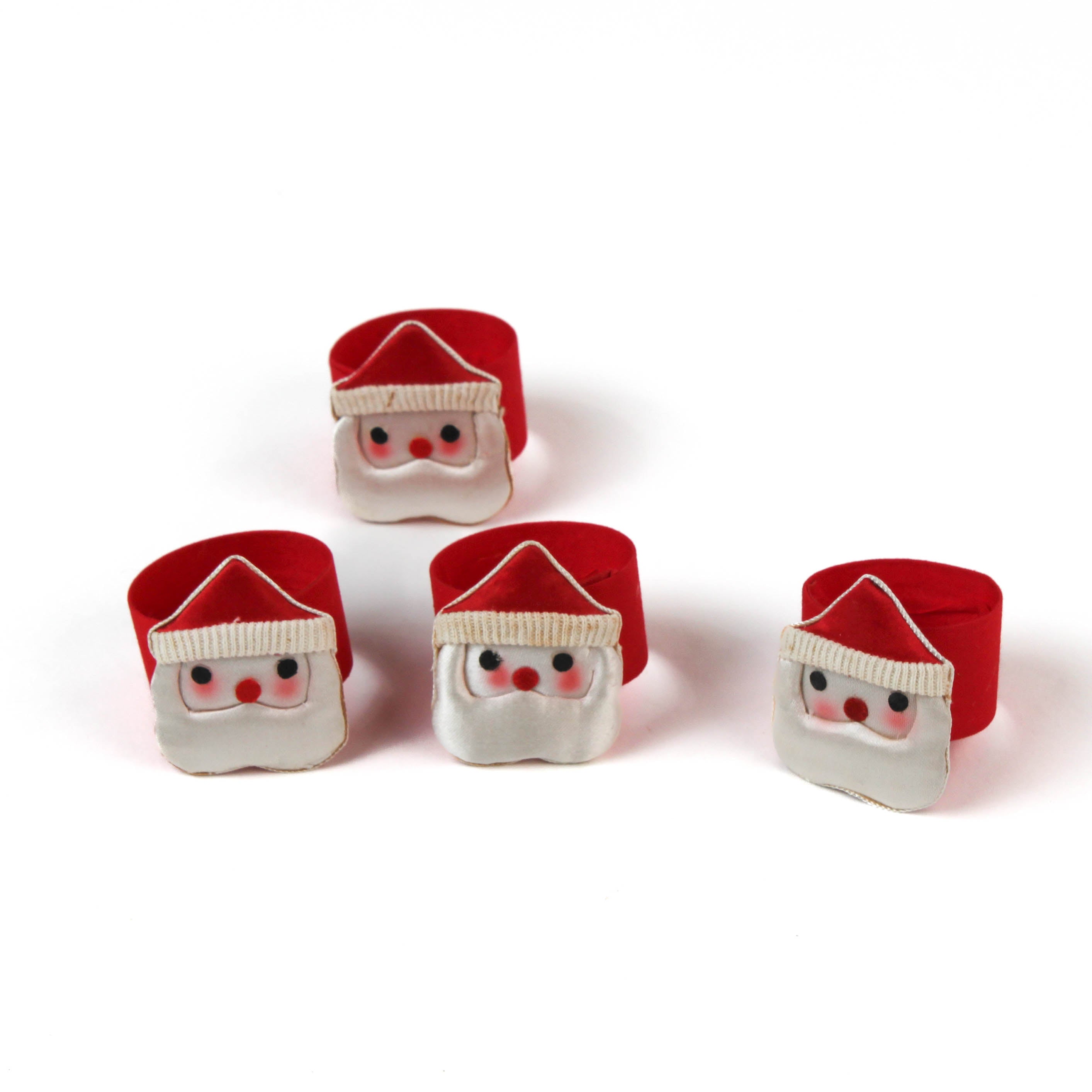 Pointed Cap Satin Santa Vintage Christmas Napkin Rings, Set of 4