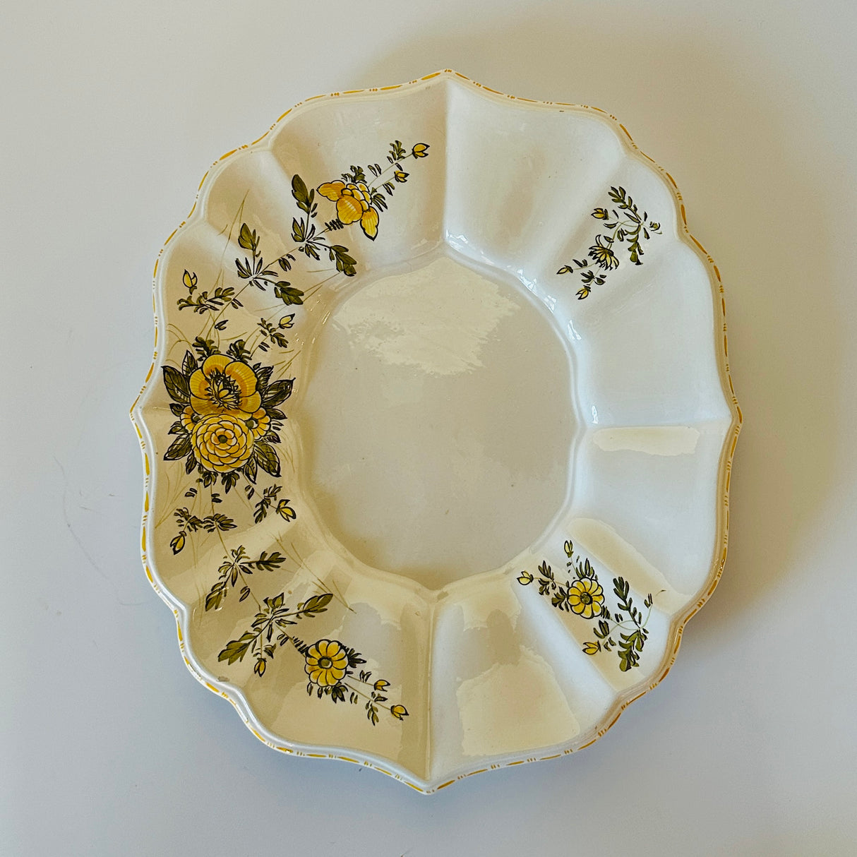 Vintage Italian Floral Ceramic Yellow/Green Scalloped Serving Tray