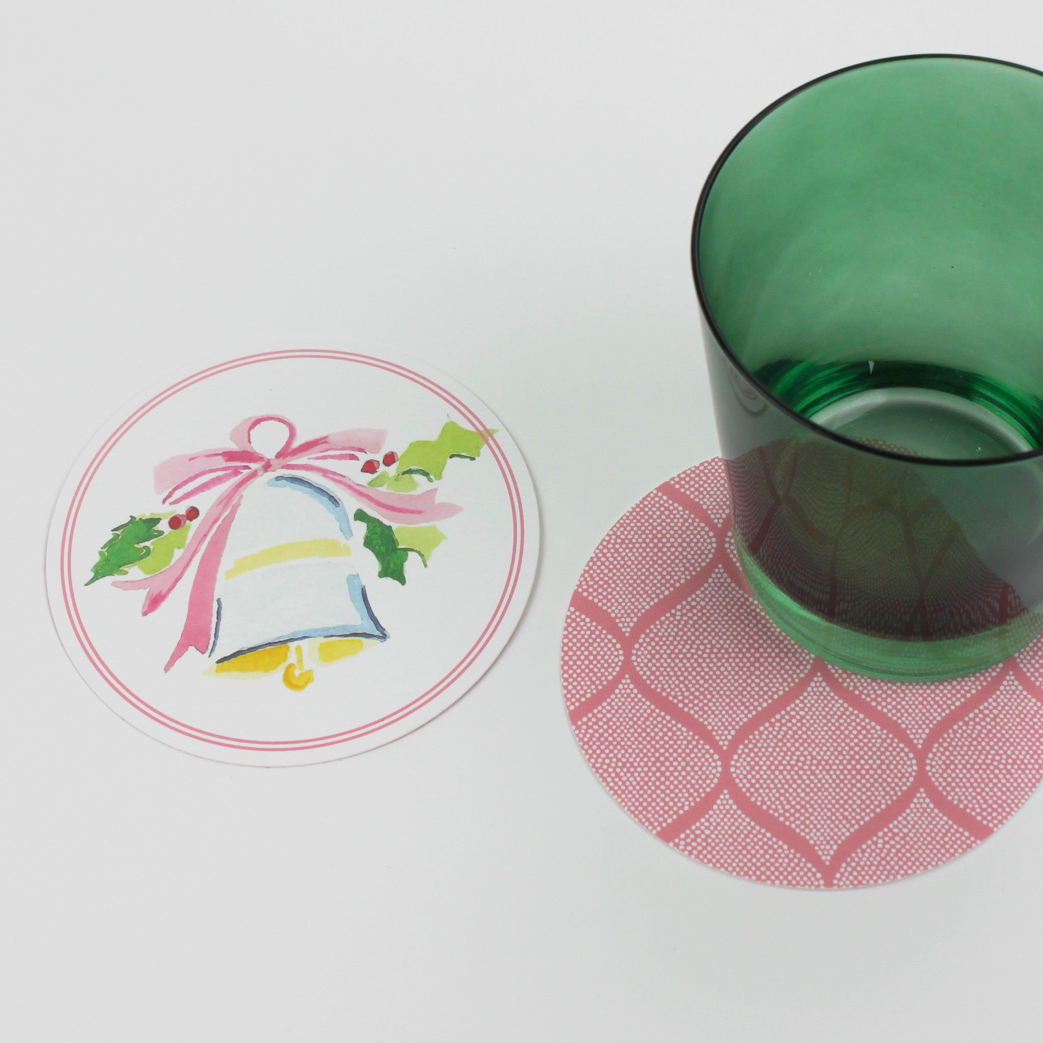 Christmas Watercolors Round Paper Coasters Bell