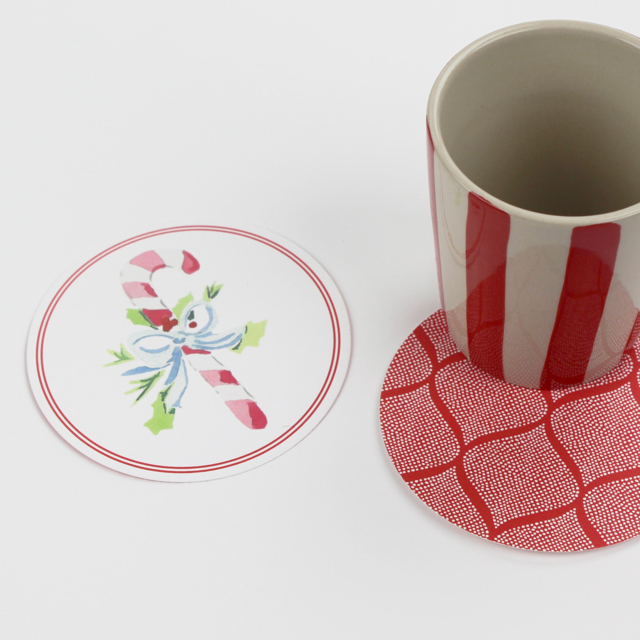 Christmas Watercolors Round Paper Coasters Cane