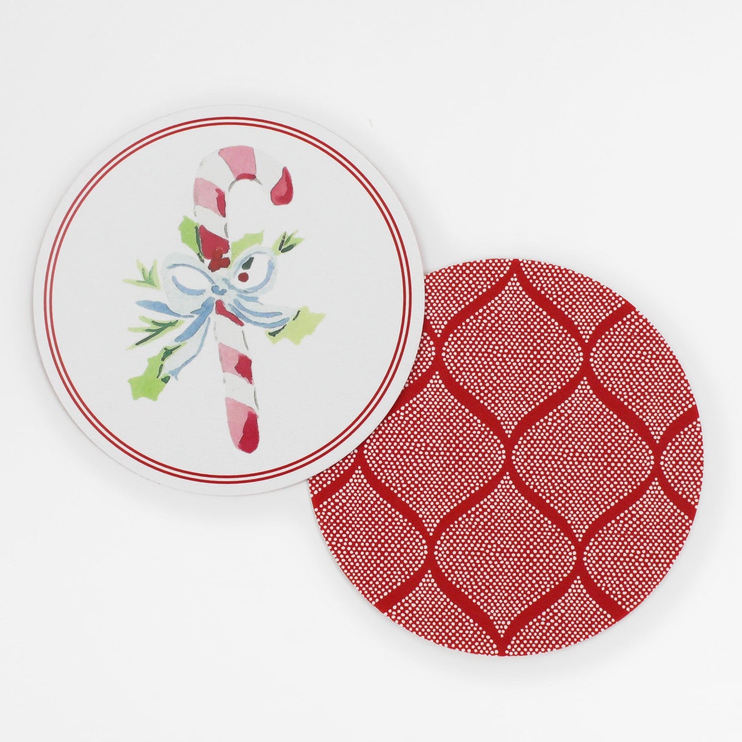 Christmas Watercolors Round Paper Coasters Cane