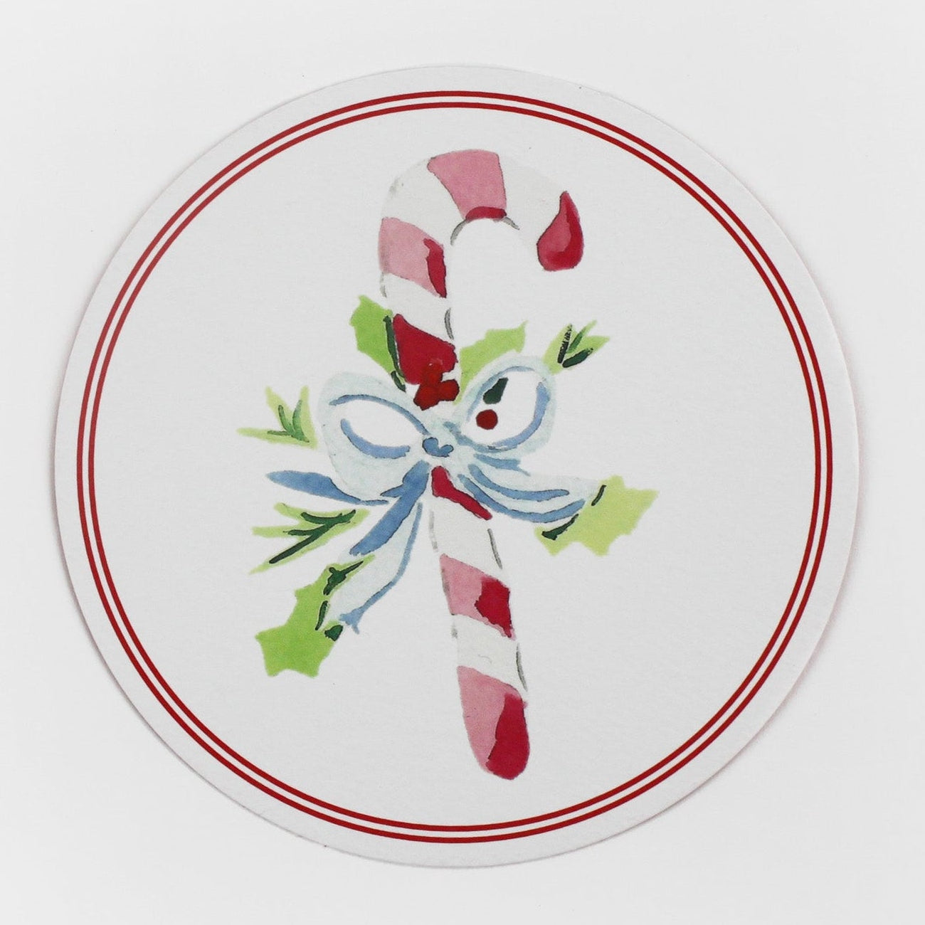 Christmas Watercolors Round Paper Coasters Cane