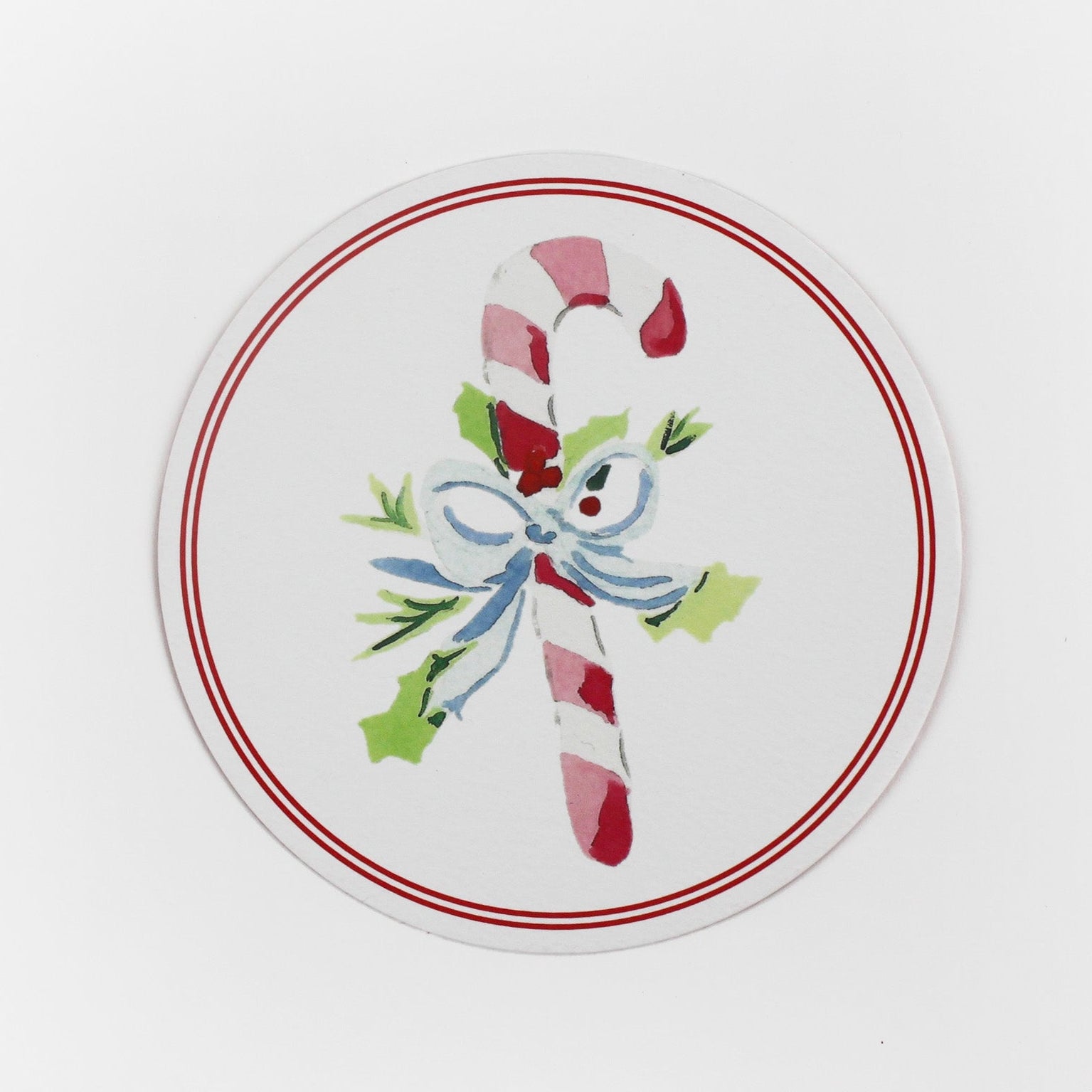 Christmas Watercolors Round Paper Coasters Cane