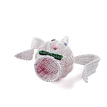 bottom view of white wicker bunny basket with handle on white background