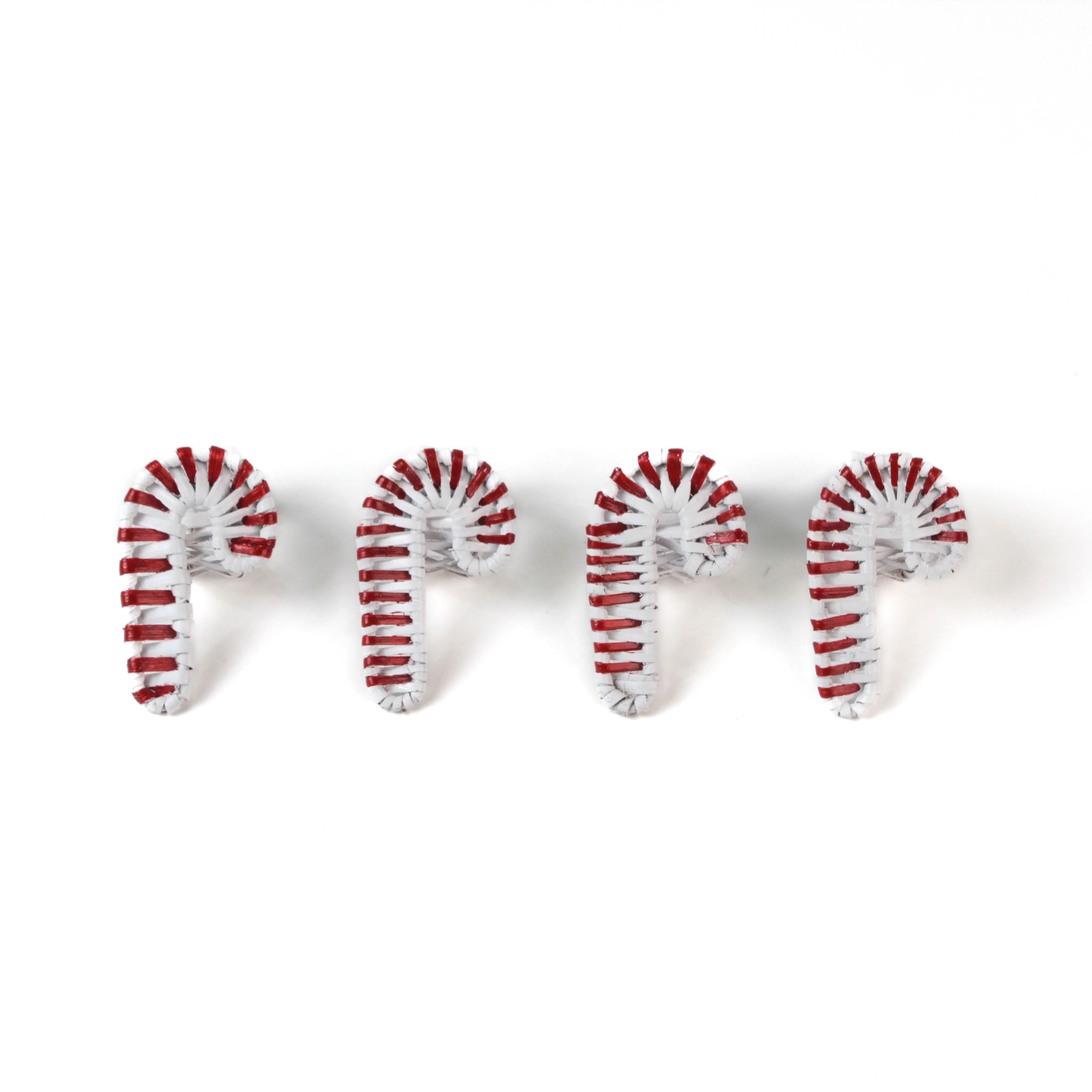 set of four white and red striped rattan candy candy christmas napkin rings