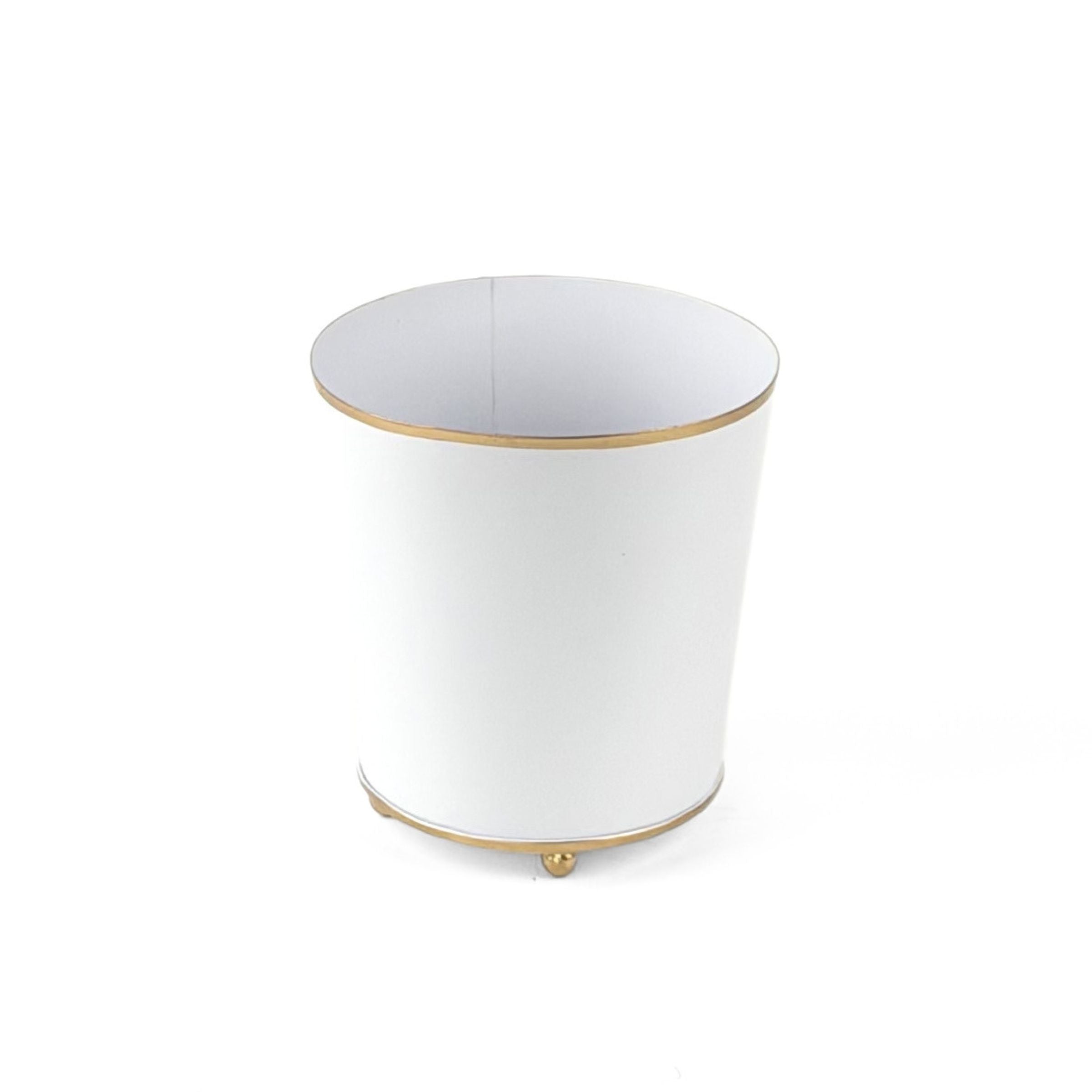 White gold small tole metal cachepot on a white background