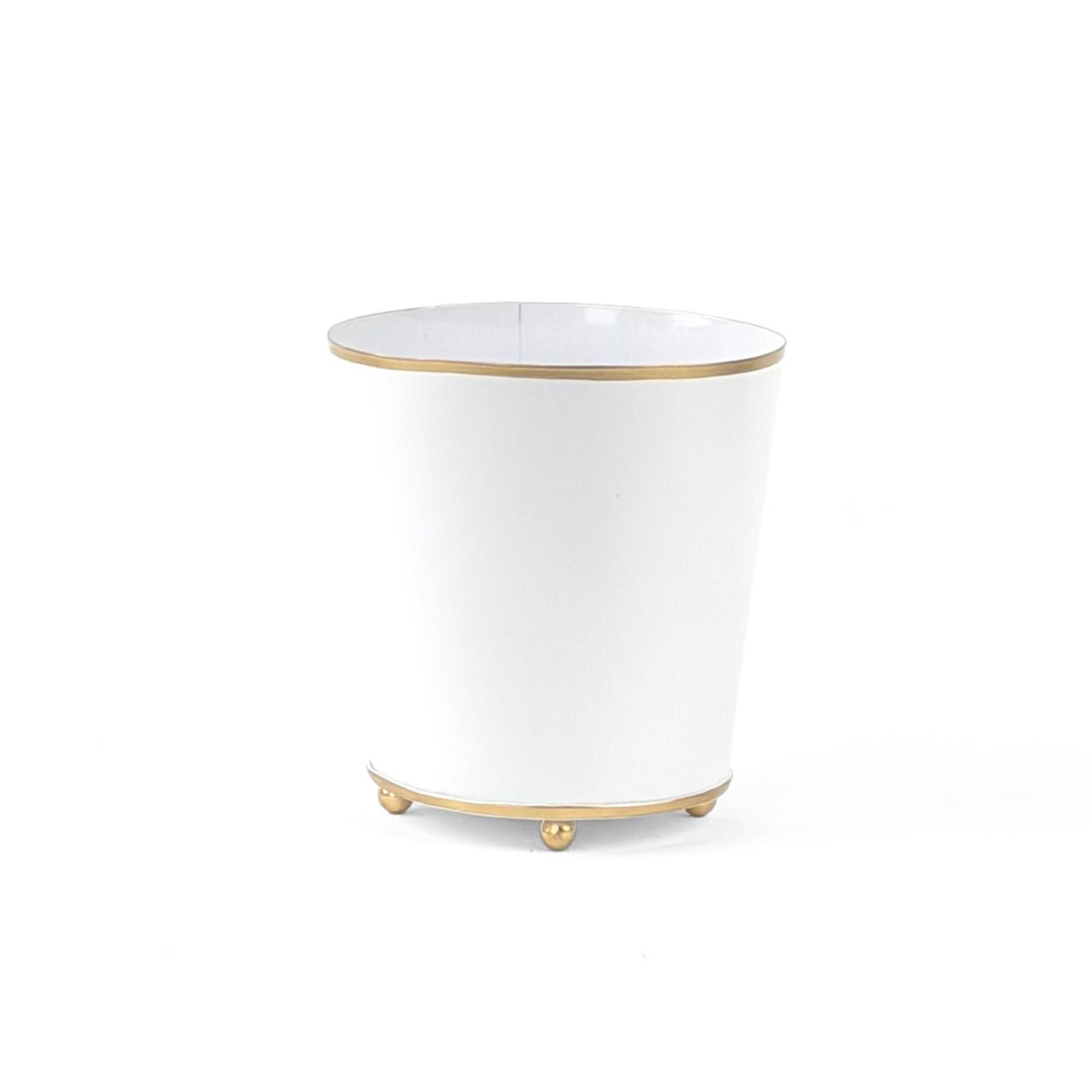 White gold small tole metal cachepot on a white background