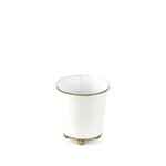 White small tole metal cachepot with gold rim on a white background