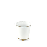 White small tole metal cachepot with gold rim on a white background