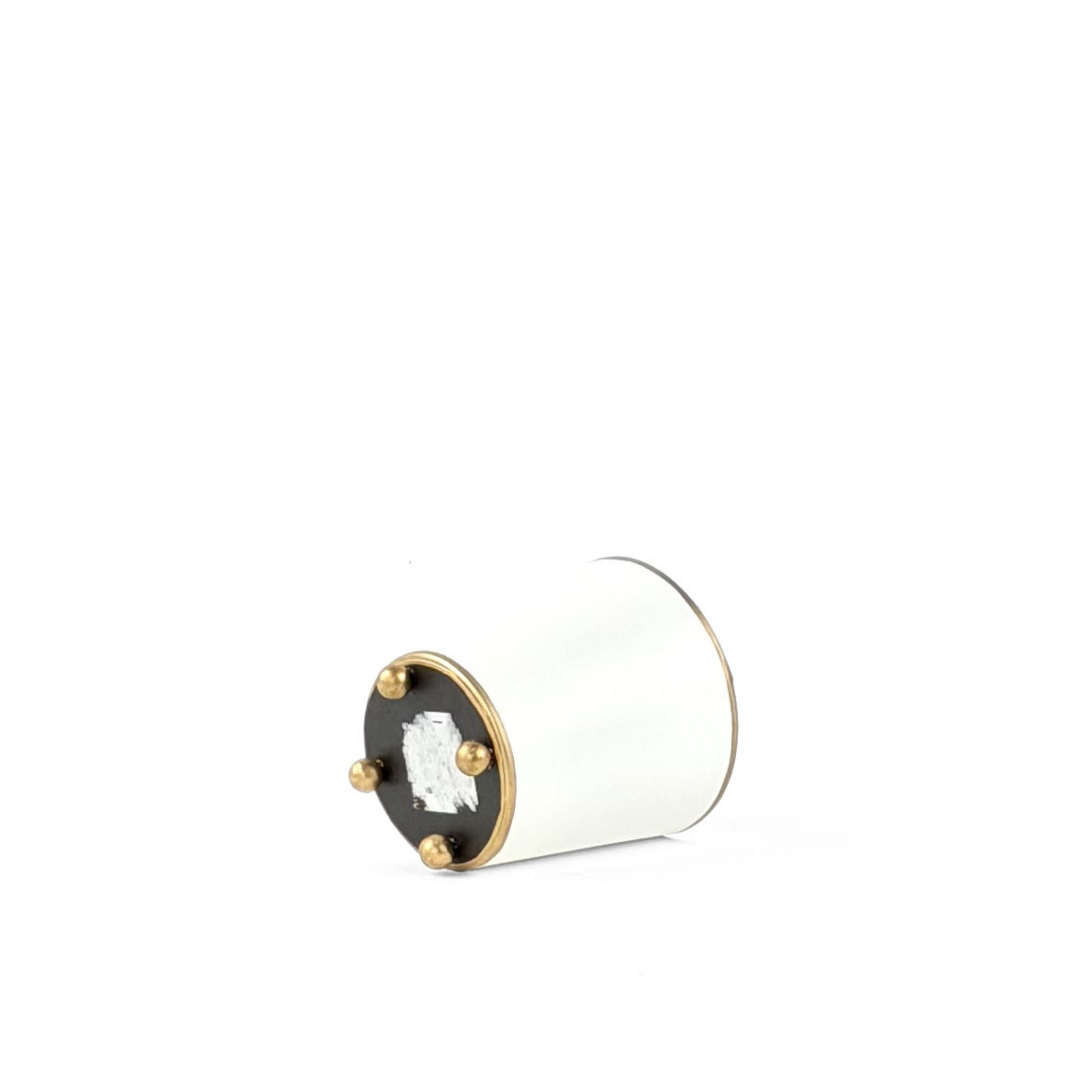 White gold small tole metal cachepot bottom view and decorative gold ball feet on a white background